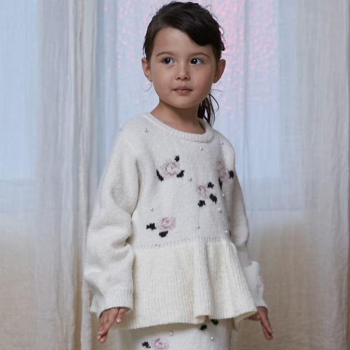 日本童裝 pe#main 珍珠針織花毛衣 80-130cm 女童款 冬季 TOPS