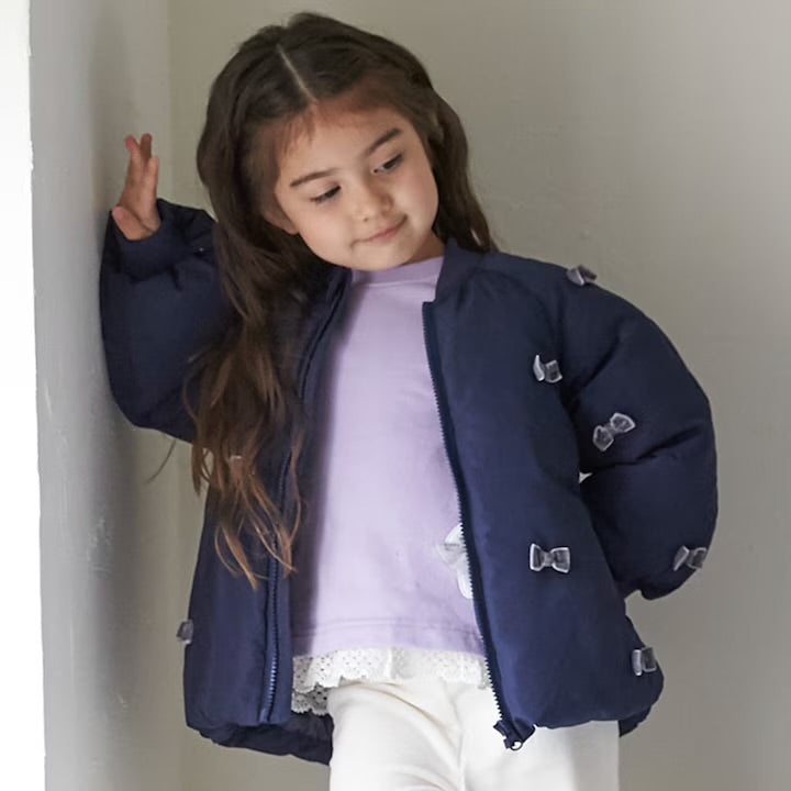 日本童裝 pe#main 蝴蝶結緞帶夾棉外套 80-130cm 女童款 冬季 (適合寒冷天氣、溫度低天氣）OUTERWEAR 