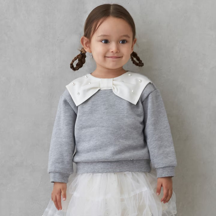 日本童裝 pe#main 抓毛珍珠蝴蝶結衛衣 80-130cm 女童款 冬季 TOPS