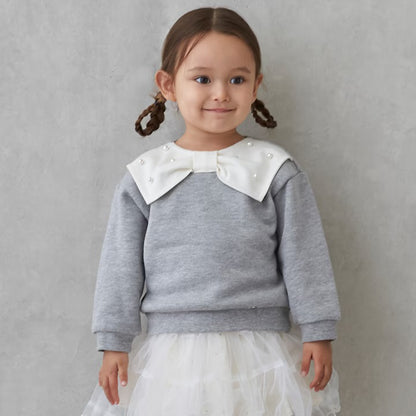 日本童裝 pe#main 抓毛珍珠蝴蝶結衛衣 80-130cm 女童款 冬季 TOPS