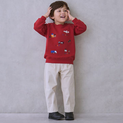 日本童裝 pe#main 車車刺繡衛衣 80-130cm 男童款 冬季 TOPS 聖誕紅/新年紅