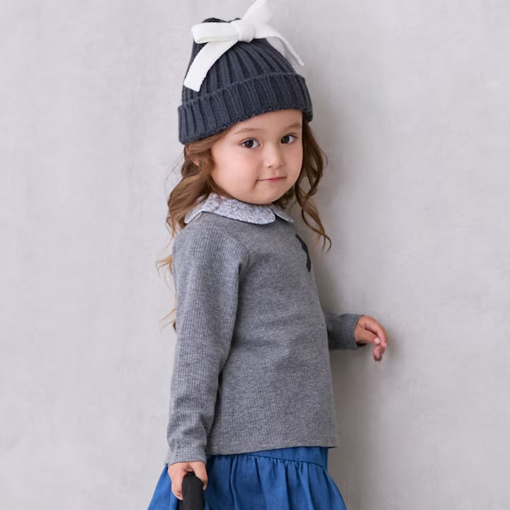 日本童裝 pe#main 緞帶領長袖上衣 80-130cm 女童款 冬季 TOPS