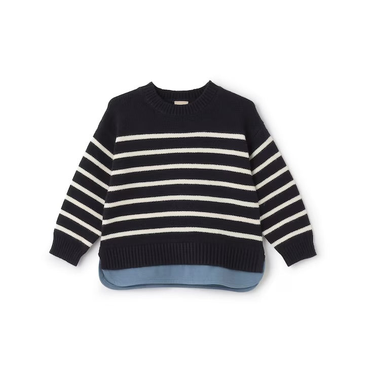 日本童裝 pe#main 假兩件條紋針織毛衣 80-130cm 男童款/女童款 冬季 TOPS