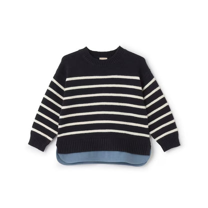 日本童裝 pe#main 假兩件條紋針織毛衣 80-130cm 男童款/女童款 冬季 TOPS