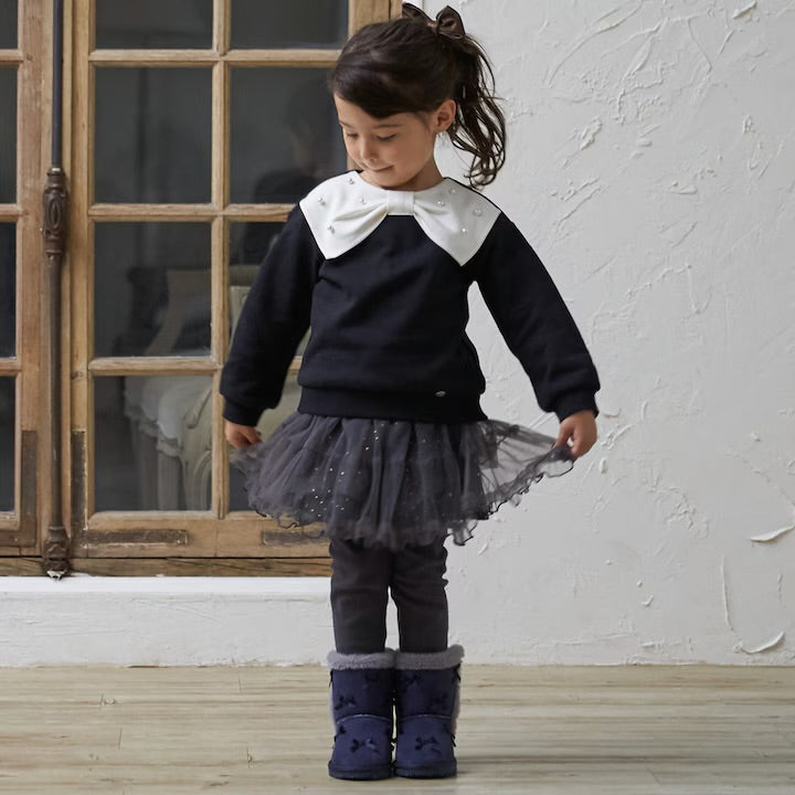 日本童裝 pe#main 抓毛珍珠蝴蝶結衛衣 80-130cm 女童款 冬季 TOPS