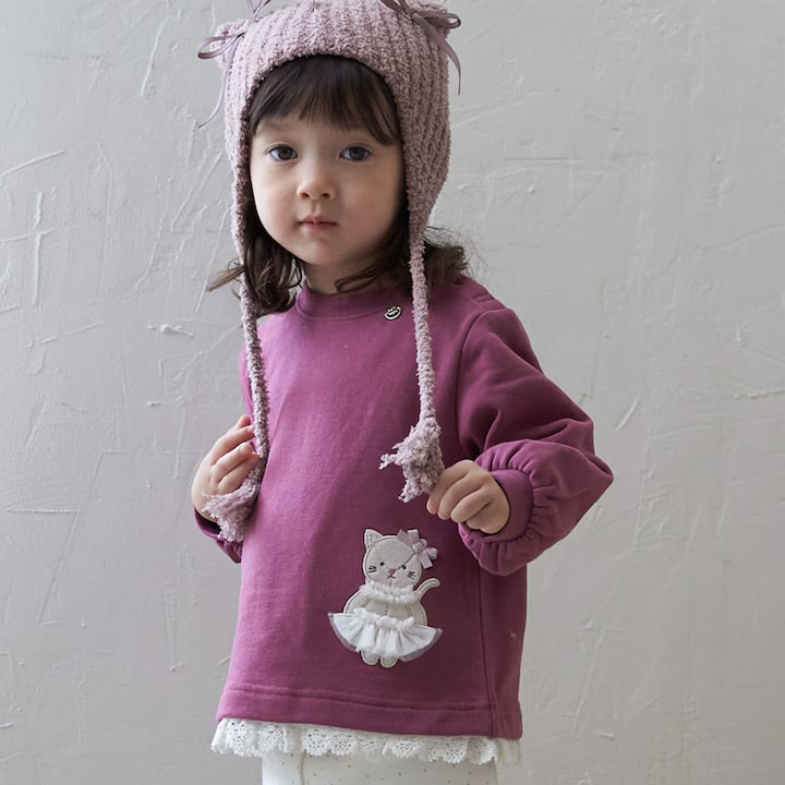 日本童裝 pe#main 動物圖案蕾絲衛衣 80-130cm 女童款 冬季 TOPS