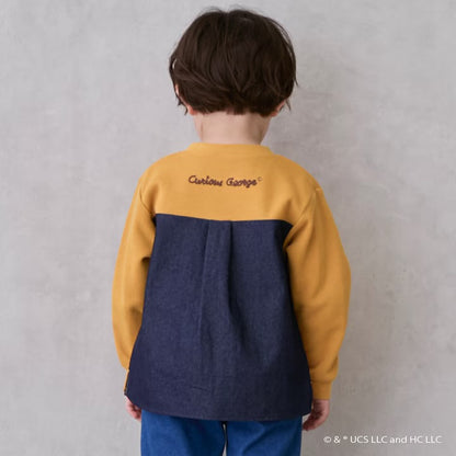 日本童裝 pe#main x Curious George 拼接衛衣 80-130cm 男童款 冬季 TOPS 聖誕紅/新年紅