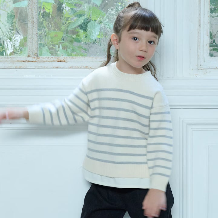 日本童裝 pe#main 假兩件條紋針織毛衣 80-130cm 男童款/女童款 冬季 TOPS