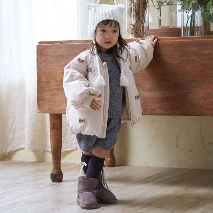 日本童裝 pe#main 蝴蝶結緞帶夾棉外套 80-130cm 女童款 冬季 (適合寒冷天氣、溫度低天氣）OUTERWEAR 