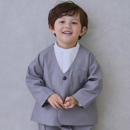 日本童裝 pe#main 無領西裝外套長褲套裝 90-130cm 男童款 冬季 OUTERWEAR PANTS 面試/宴會/表演