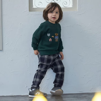 日本童裝 pe#main 薄抓毛格紋彈性長褲 80-130cm 男童款 冬季 PANTS