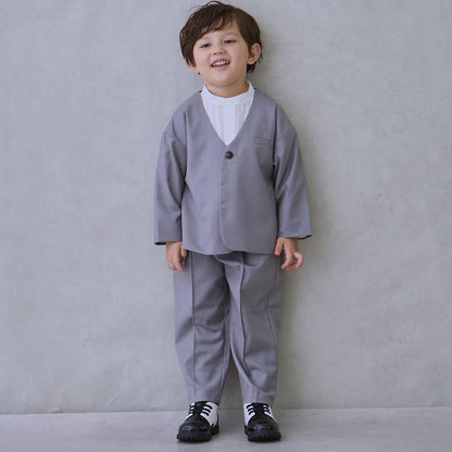 日本童裝 pe#main 無領西裝外套長褲套裝 90-130cm 男童款 冬季 OUTERWEAR PANTS 面試/宴會/表演