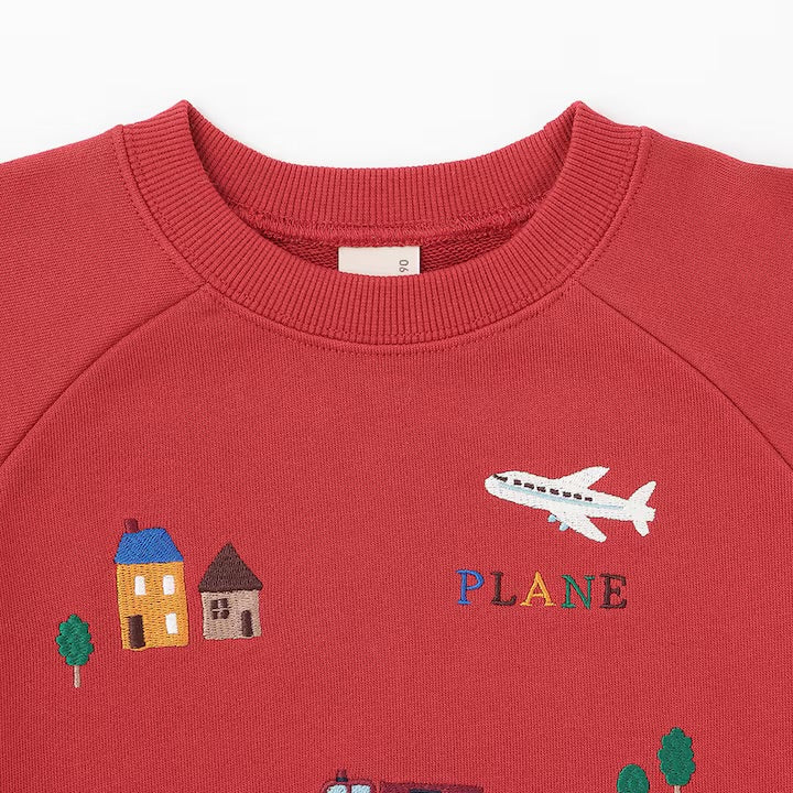 日本童裝 pe#main 車車刺繡衛衣 80-130cm 男童款 冬季 TOPS 聖誕紅/新年紅