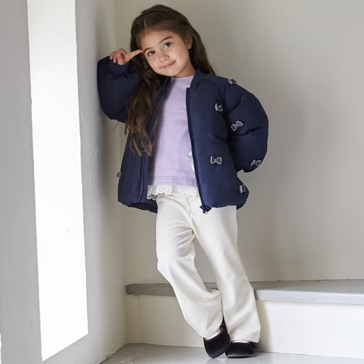 日本童裝 pe#main 蝴蝶結緞帶夾棉外套 80-130cm 女童款 冬季 (適合寒冷天氣、溫度低天氣）OUTERWEAR 