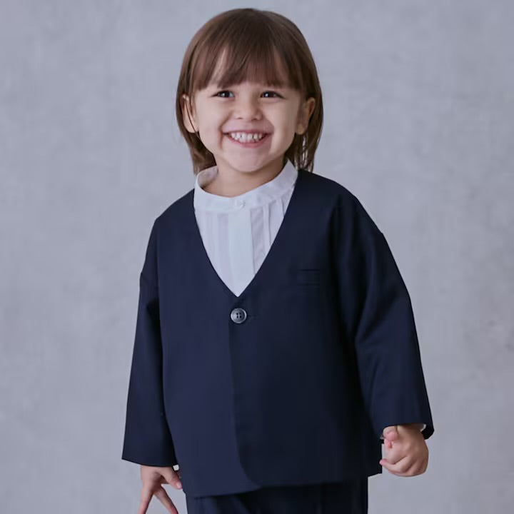 日本童裝 pe#main 無領西裝外套長褲套裝 90-130cm 男童款 冬季 OUTERWEAR PANTS 面試/宴會/表演