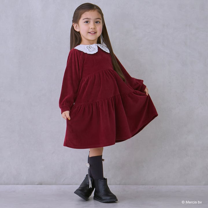 日本童裝 pe#main x miffy 翻領連身裙 80-130cm 女童款 冬季 DRESSES 聖誕紅/新年紅