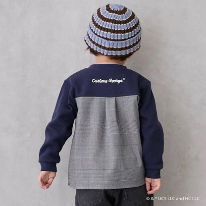 日本童裝 pe#main x Curious George 拼接衛衣 80-130cm 男童款 冬季 TOPS 聖誕紅/新年紅