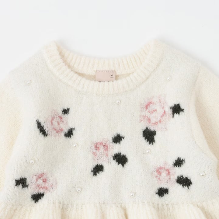 日本童裝 pe#main 珍珠針織花毛衣 80-130cm 女童款 冬季 TOPS