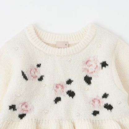 日本童裝 pe#main 珍珠針織花毛衣 80-130cm 女童款 冬季 TOPS