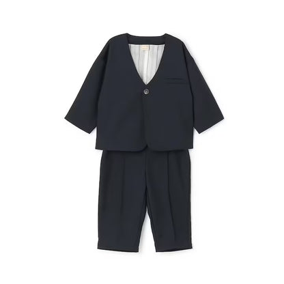 日本童裝 pe#main 無領西裝外套長褲套裝 90-130cm 男童款 冬季 OUTERWEAR PANTS 面試/宴會/表演