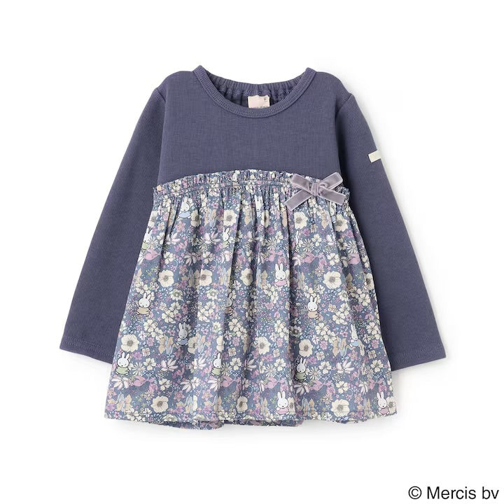 日本童裝 pe#main x miffy 碎花拼接上衣 80-130cm 女童款 冬季 TOPS