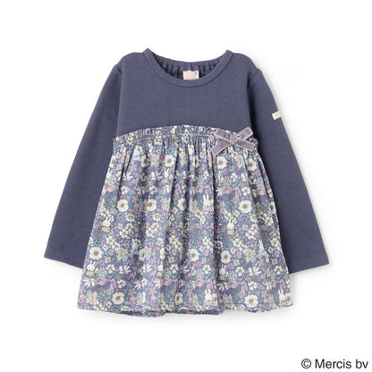 日本童裝 pe#main x miffy 碎花拼接上衣 80-130cm 女童款 冬季 TOPS