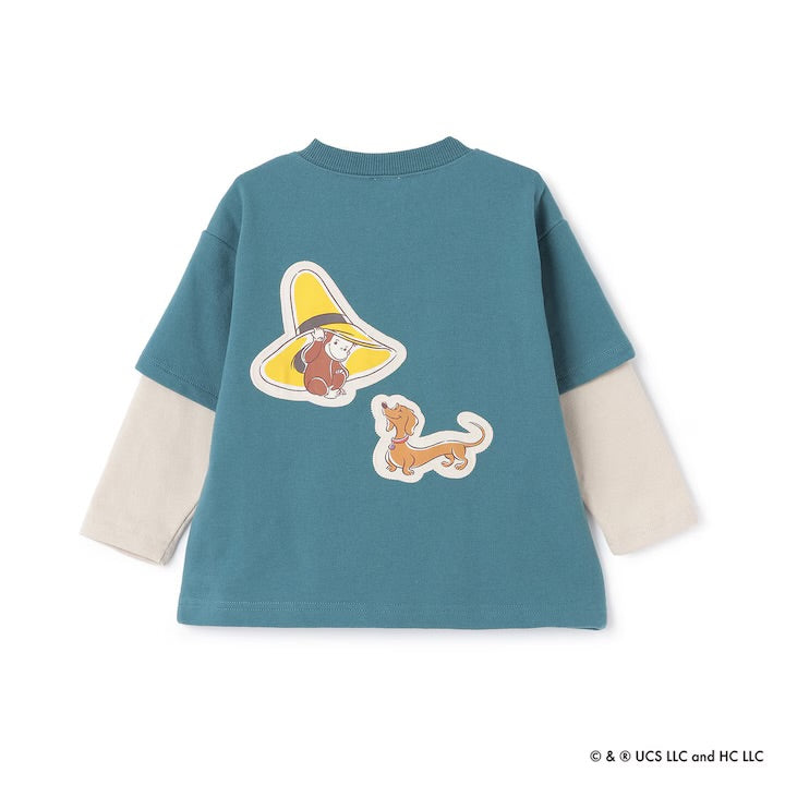 日本童裝 pe#main x Curious George 假兩件上衣 80-130cm 男童款 冬季 TOPS