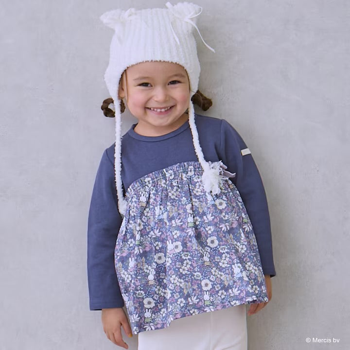 日本童裝 pe#main x miffy 碎花拼接上衣 80-130cm 女童款 冬季 TOPS