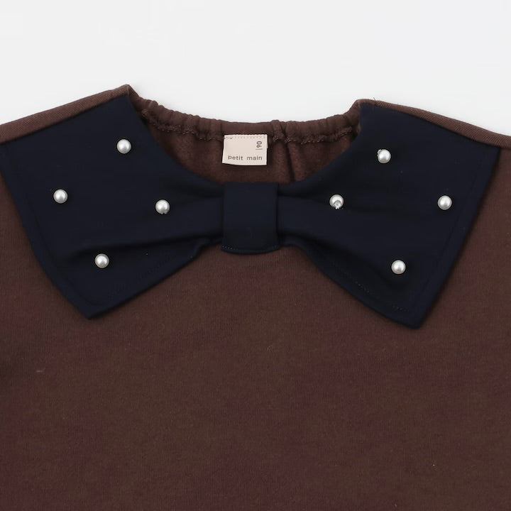 日本童裝 pe#main 抓毛珍珠蝴蝶結衛衣 80-130cm 女童款 冬季 TOPS