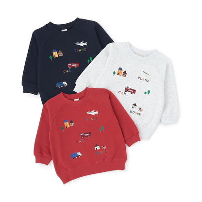 日本童裝 pe#main 車車刺繡衛衣 80-130cm 男童款 冬季 TOPS 聖誕紅/新年紅