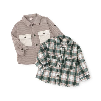 日本童裝 pe#main 燈芯絨/格紋圖案混搭襯衫 80-130cm 男童款 冬季 TOPS