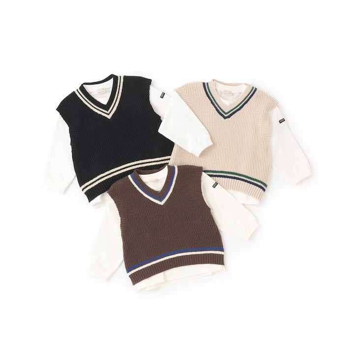 日本童裝 pe#main 針織背心＋上衣套裝 80-130cm 男童款 冬季 TOPS