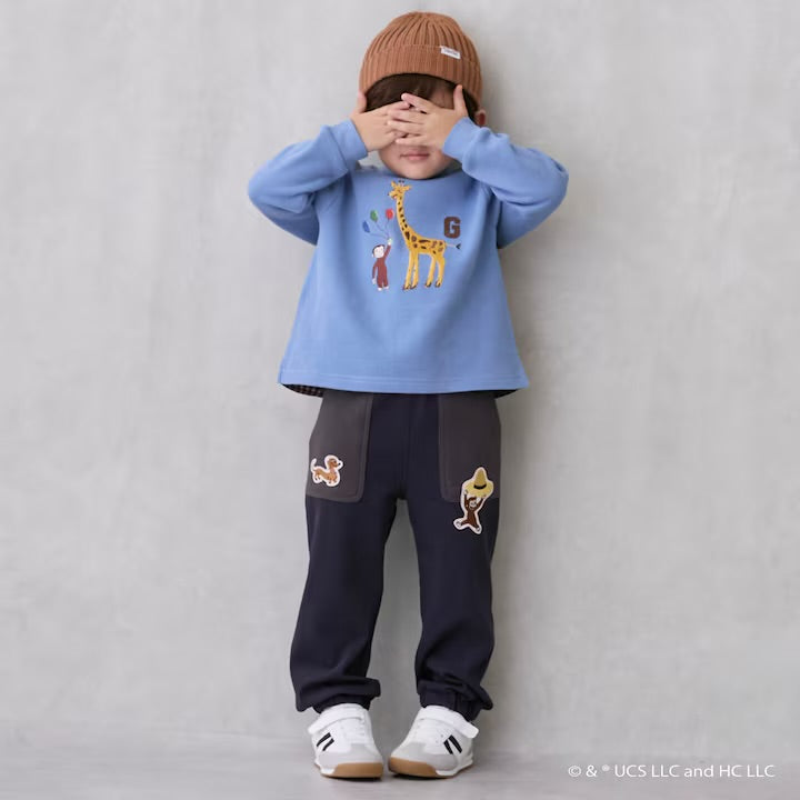 日本童裝 pe#main x Curious George 拼接衛衣 80-130cm 男童款 冬季 TOPS 聖誕紅/新年紅