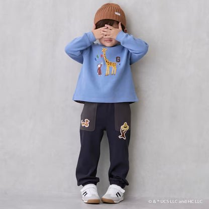 日本童裝 pe#main x Curious George 拼接衛衣 80-130cm 男童款 冬季 TOPS 聖誕紅/新年紅