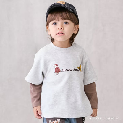 日本童裝 pe#main x Curious George 假兩件上衣 80-130cm 男童款 冬季 TOPS