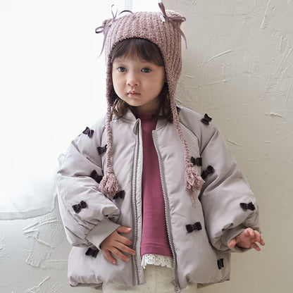 日本童裝 pe#main 蝴蝶結緞帶夾棉外套 80-130cm 女童款 冬季 (適合寒冷天氣、溫度低天氣）OUTERWEAR 