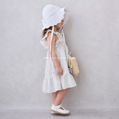 Japanese children's clothing pe#main small flying sleeve dress 80-130cm girls summer dresses 