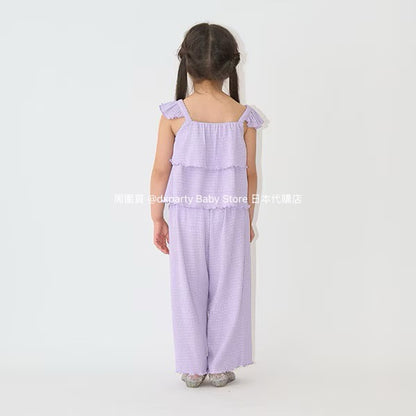 Japanese children's clothing Ly# mine suspenders and loose pants set 100-150cm girls summer TOPS PANTS 