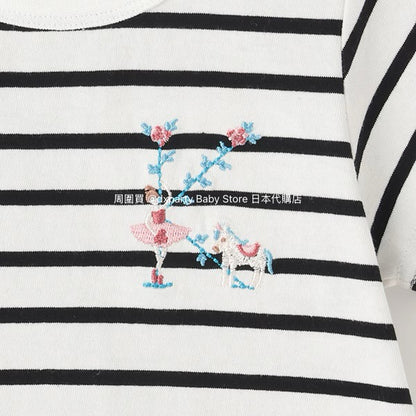 Japanese children's clothing pe#main embroidered English lettering top 80-130cm girls summer TOPS 
