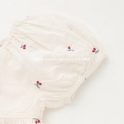 Japanese children's clothing pe#main cherry embroidered top 80-130cm girls summer TOPS 