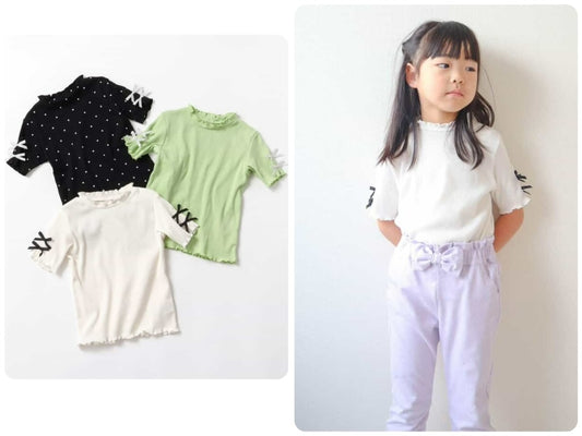 Japanese children's clothing apres les cours bow sleeve top 80-140cm girls summer TOPS 