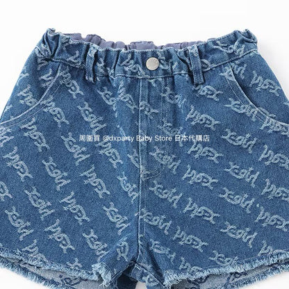 Japanese children's clothing X-girl Stages tassel denim shorts 90-140cm girls summer PANTS 