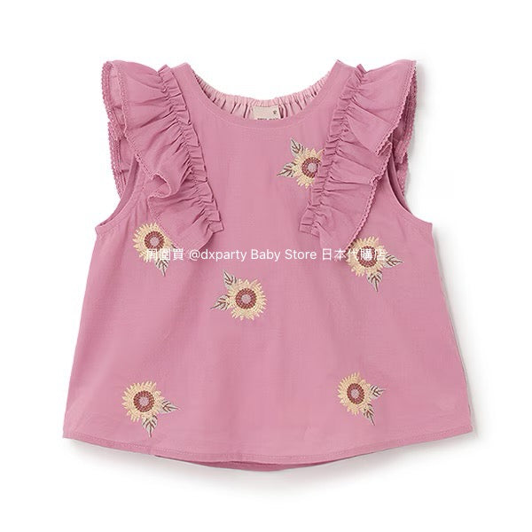 Japanese children's clothing pe#main flower embroidered top 80-130cm girls summer TOPS 