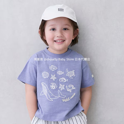 Japanese children's clothing pe#main Contact Cool Ocean Embroidery Top 80-130cm Boys/Girls Summer TOPS 