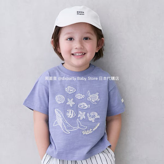 Japanese children's clothing pe#main Contact Cool Ocean Embroidery Top 80-130cm Boys/Girls Summer TOPS 