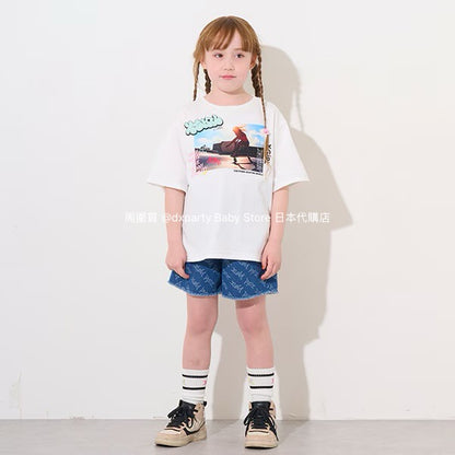 Japanese children's clothing X-girl Stages tassel denim shorts 90-140cm girls summer PANTS 