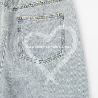 Lovetoxic Japanese children's clothing dark pattern jeans 140-170cm girls summer PANTS 