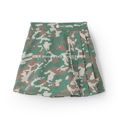 Japanese children's clothing X-girl Stages rivet side pleat skirt 90-140cm girls summer SKIRTS