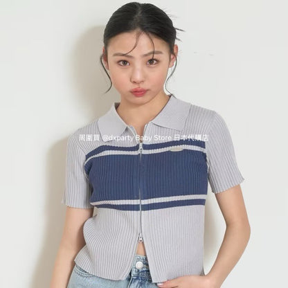 Lovetoxic Japanese Children's Clothing Zipper Cropped Top 140-160cm Girls Summer TOPS OUTERWEAR 