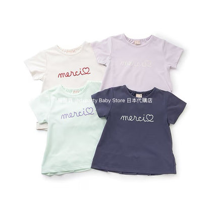 Japanese children's clothing pe#main amphibious quick-drying embroidered top 80-130cm girls summer TOPS summer swimsuit special edition 
